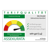 Assekurata Siegel für eine sehr gute Tarifqualität des Zahnzusatz-Tarifs Komfort der DA Direkt Zahnzusatzversicherung