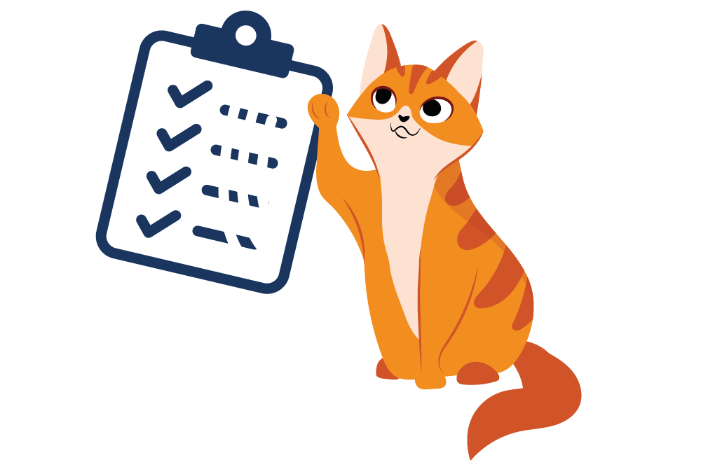 Katze hält Checkliste in der Pfote