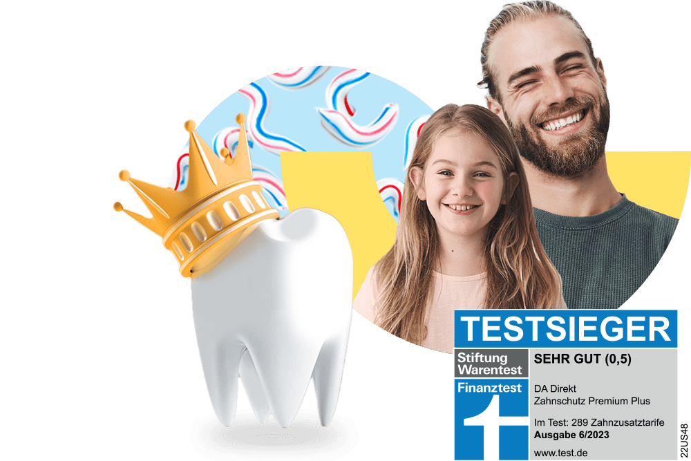 Deutschlands beste Zahnzusatzversicherung, ausgezeichnet von Finanztest: bis zu 100 % Kostenerstattung
