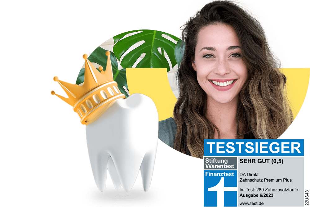 Zahnersatz-Versicherung vom Testsieger: Alle Kosten abgedeckt im Tarif Zahnschutz Premium Plus von DA Direkt.
