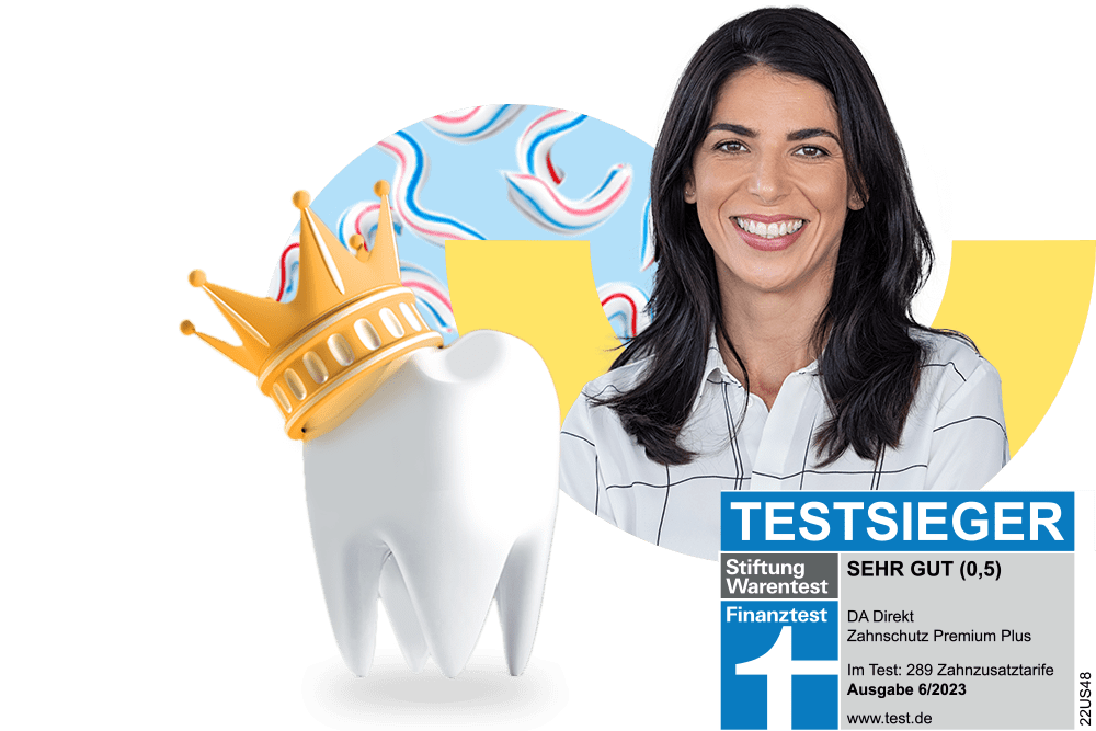 Zahnersatz-Versicherung vom Testsieger: Alle Kosten abgedeckt im Tarif Zahnschutz Premium Plus von DA Direkt. 