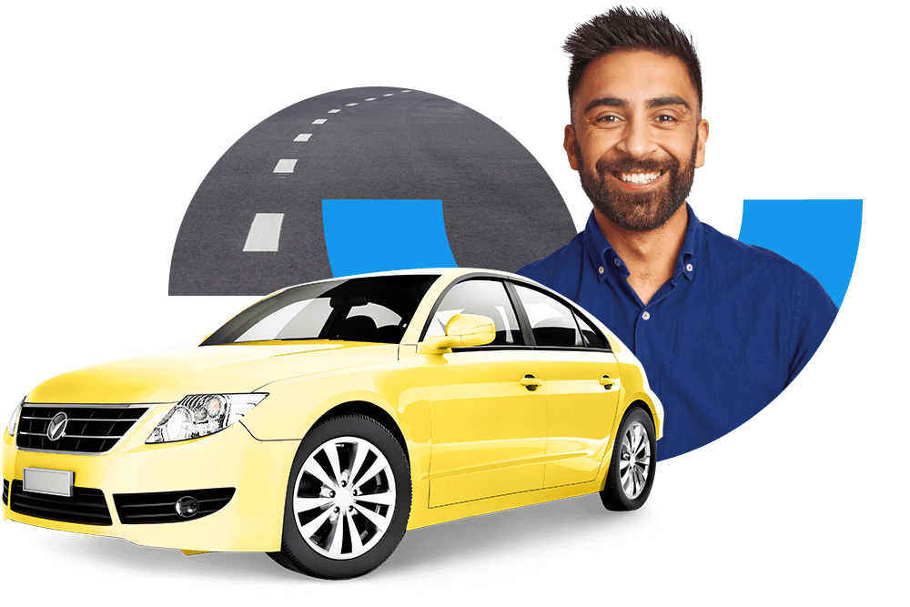 Lächelnder Mann neben einem gelbem Auto