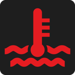 Ein Symbol mit einem Thermometer und wellenförmigen Linien bedeutet, dass der Motor überhitzt ist.
