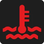 Ein Symbol mit einem Thermometer und wellenförmigen Linien bedeutet, dass der Motor überhitzt ist.
