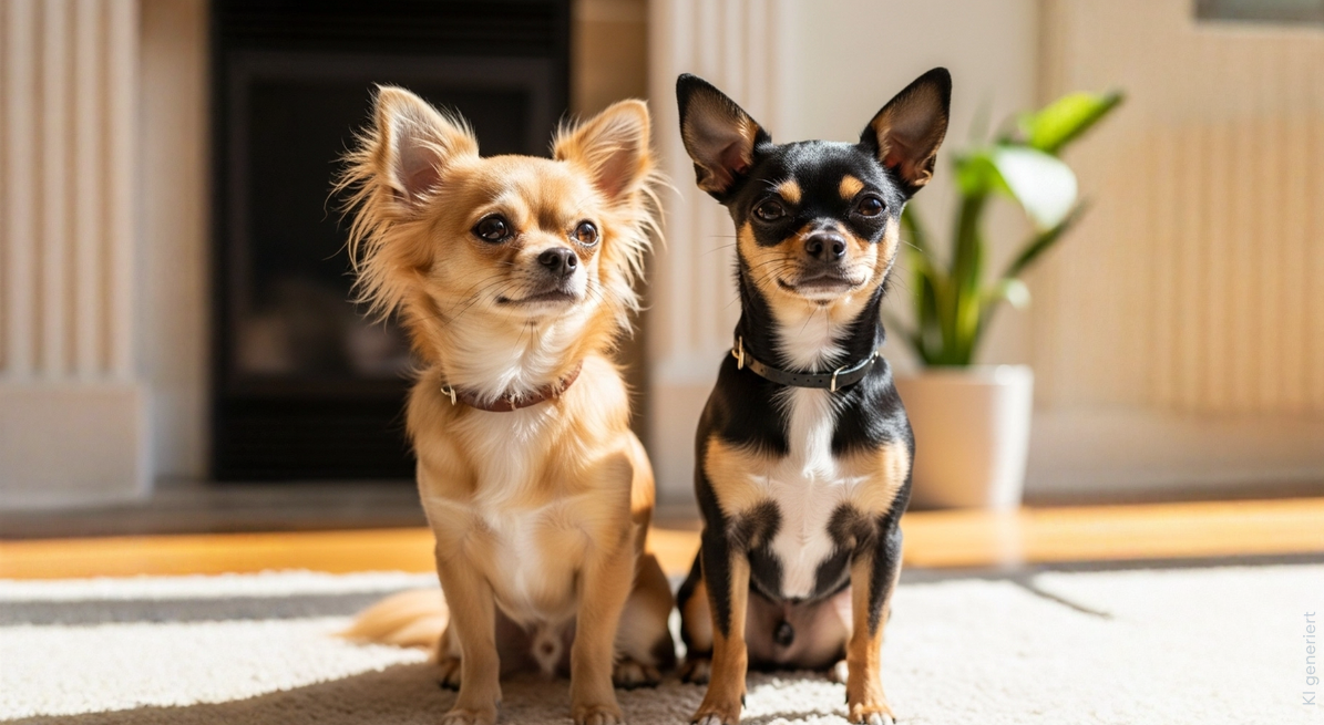 Zwei Chihuahua sitzen nebeneinander