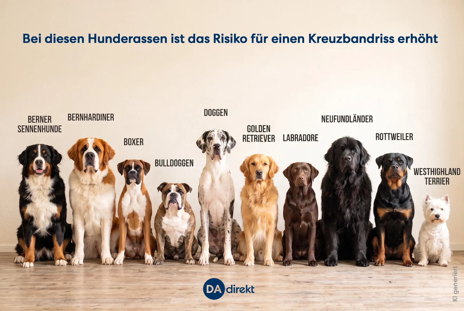 Abbildung aller Hunderassen, die besonders anfällig für Kreuzbandrisse sind