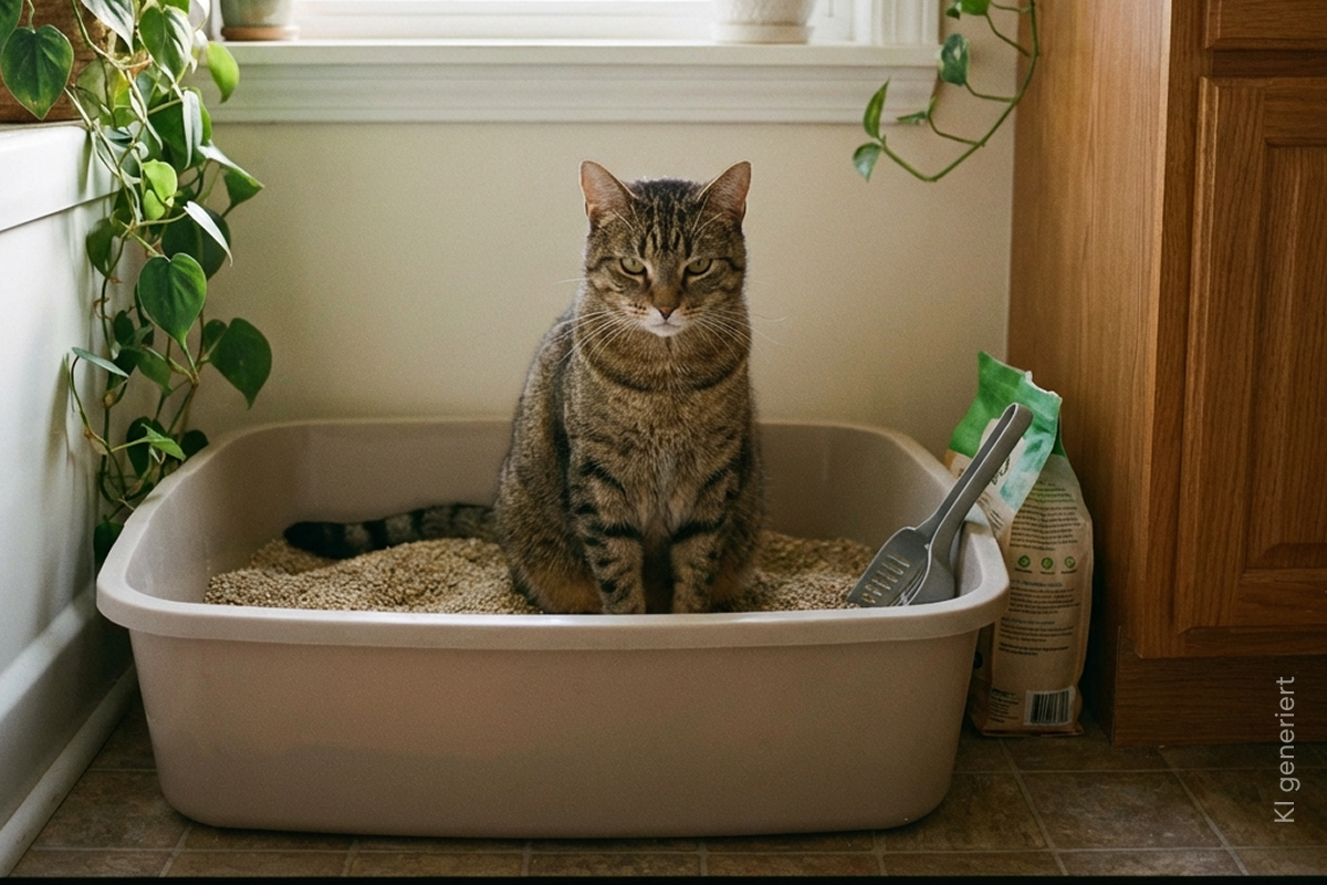 Kater auf der Katzentoilette