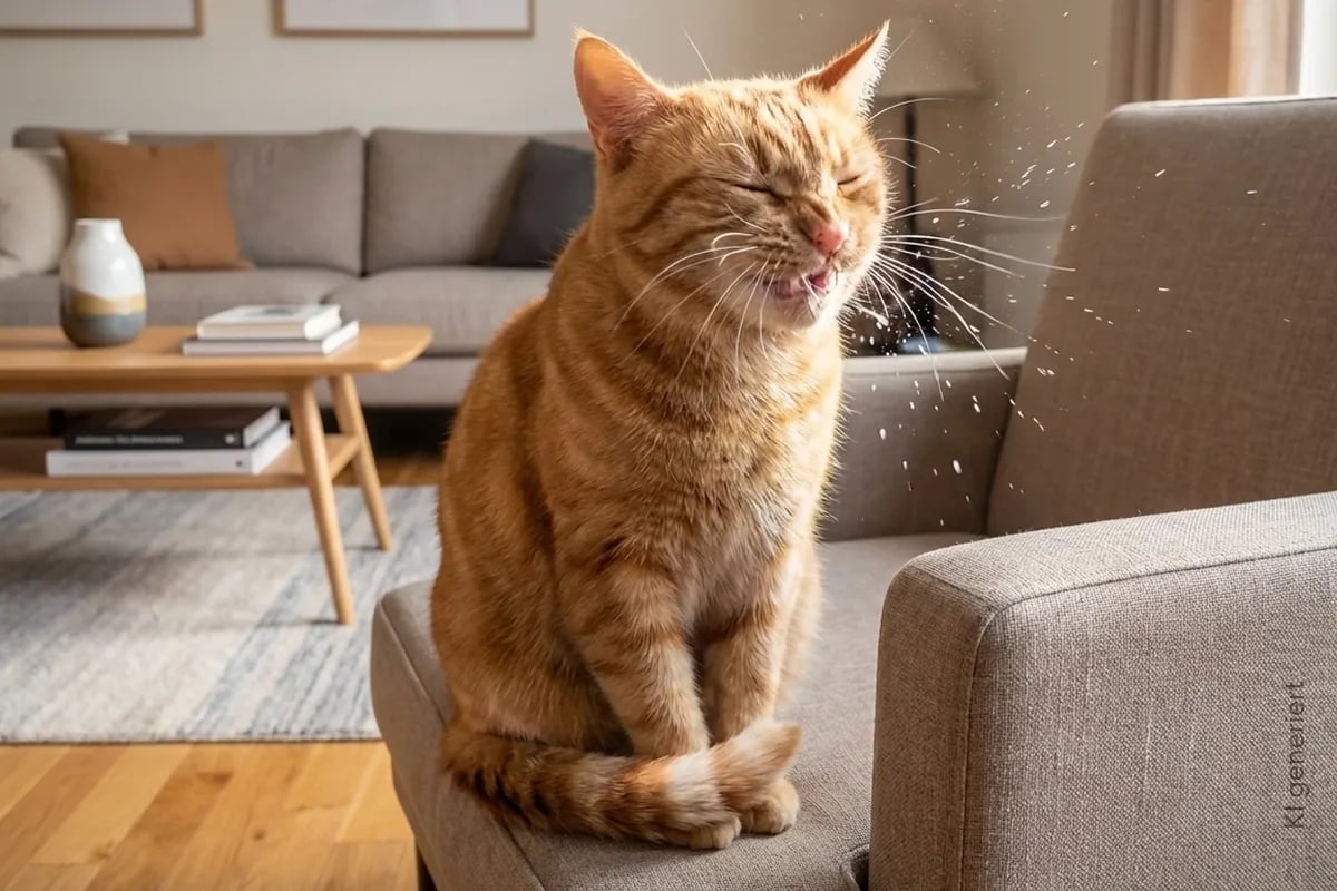 Eine niesende Katze mit verstopfter Nase