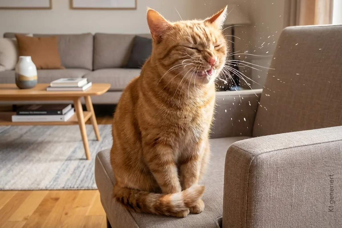 Eine niesende Katze mit verstopfter Nase