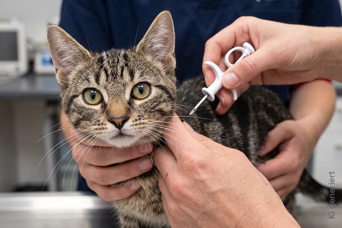 Katze beim Tierarzt wird gechippt