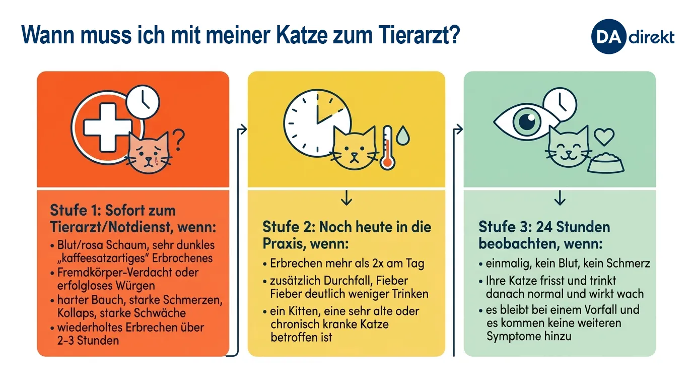 Grafik mit Beispielen für Abschätzung der Dringlichkeit eines Tierarztbesuches.