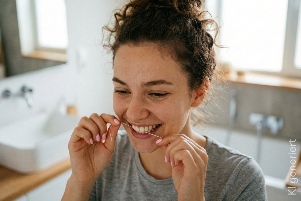 Zahnseide richtig benutzen: mindestens einmal pro Tag vor oder nach dem Zähneputzen
