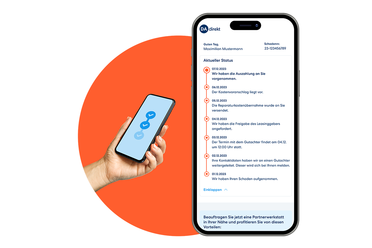 Digitaler Schadenassistent - Statusübersicht zum Schaden