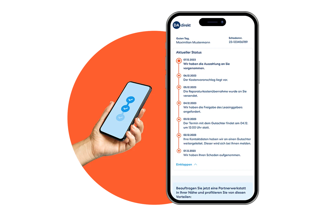 Digitaler Schadenassistent - Statusübersicht zum Schaden