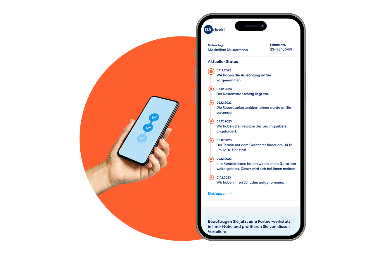 Digitaler Schadenassistent - Statusübersicht zum Schaden
