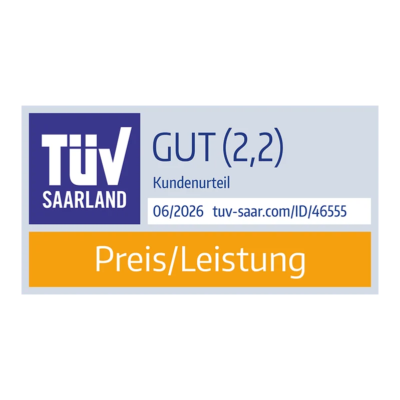 TÜV Saarland 06/2026 Siegel in der Kategorie "Preis/Leistung" mit der Note "Gut" für DA Direkt