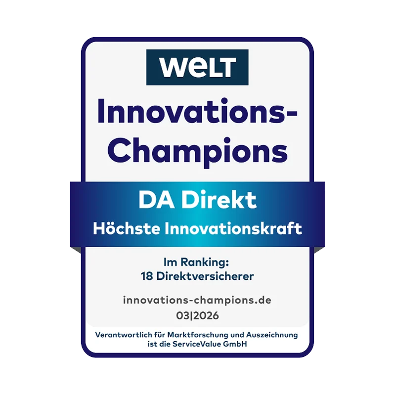 WELT Siegel in der Kategorie Innovations-Champions für die DA Direkt Versicherung