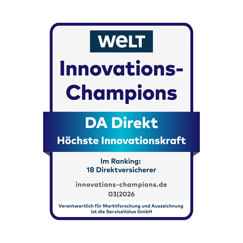 WELT Siegel in der Kategorie Innovations-Champions für die DA Direkt Versicherung