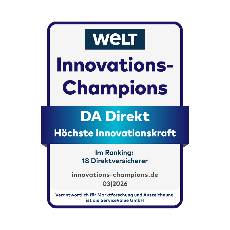 WELT Siegel in der Kategorie Innovations-Champions für die DA Direkt Versicherung