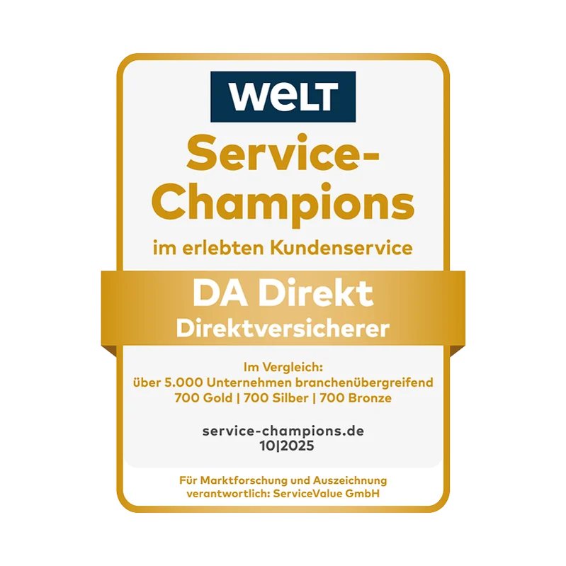 WELT Siegel in der Kategorie Service-Champions für die DA Direkt Versicherung