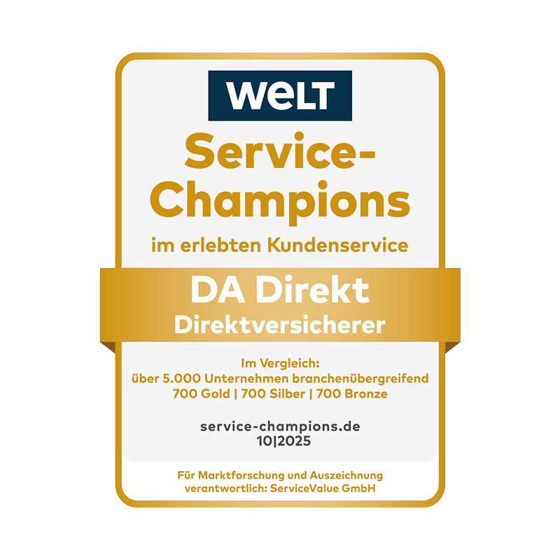 WELT Siegel in der Kategorie Service-Champions für die DA Direkt Versicherung