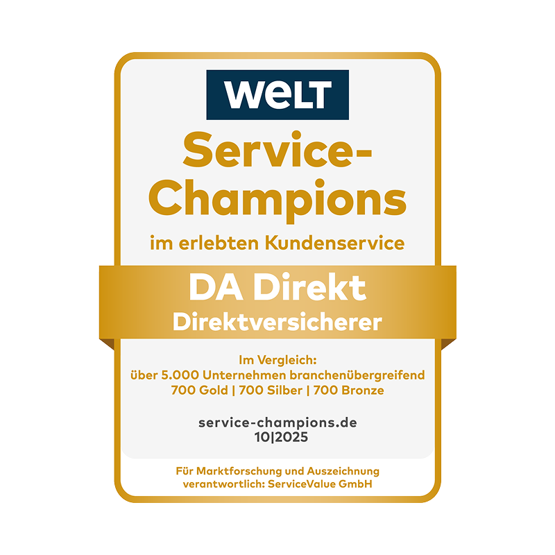 WELT Siegel in der Kategorie Service-Champions für die DA Direkt Versicherung
