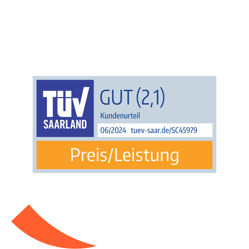 TÜV Saarland 06/2024 Siegel in der Kategorie "Preis/Leistung" mit der Note "Gut" für die DA Direkt Kfz-Versicherung