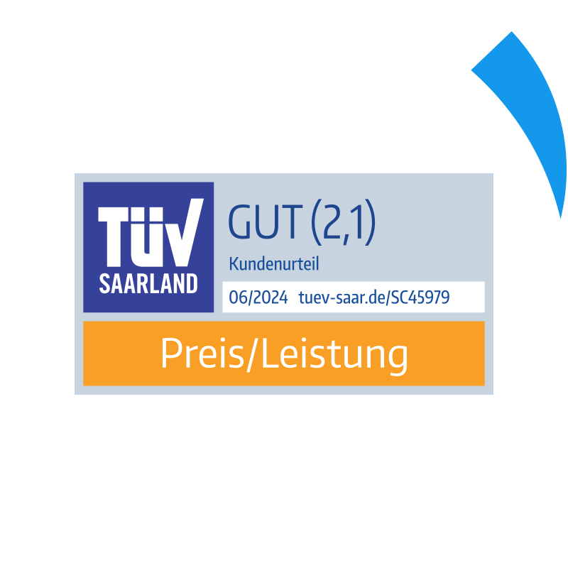 TÜV Saarland 06/2024 Siegel in der Kategorie "Preis/Leistung" mit der Note "Gut" für die DA Direkt Kfz-Versicherung