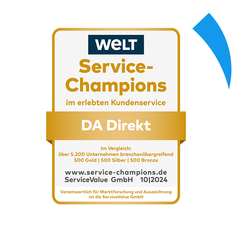 WELT Siegel in der Kategorie Service-Champions für die DA Direkt Versicherung