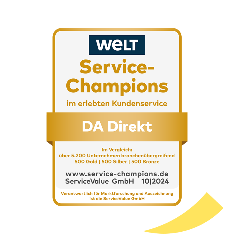 WELT Siegel in der Kategorie Service-Champions für die DA Direkt Versicherung