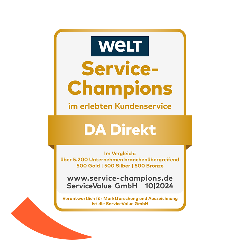 WELT Siegel in der Kategorie Service-Champions für die DA Direkt Versicherung