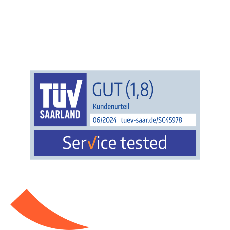 TÜV Saarland 06/2024 Siegel in der Kategorie "Service" mit der Note "Gut" für die DA Direkt Kfz-Versicherung