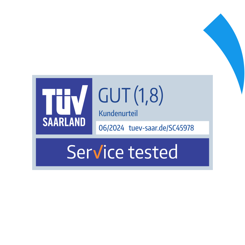 TÜV Saarland 06/2024 Siegel in der Kategorie "Service" mit der Note "Gut" für die DA Direkt Kfz-Versicherung