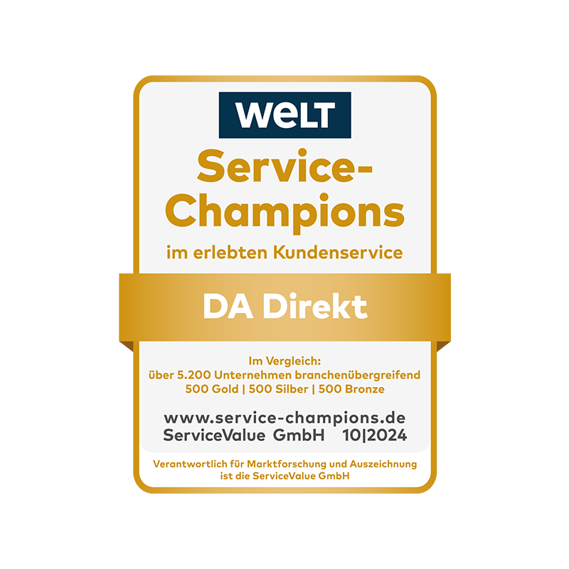 WELT Siegel in der Kategorie Service-Champions für die DA Direkt Versicherung