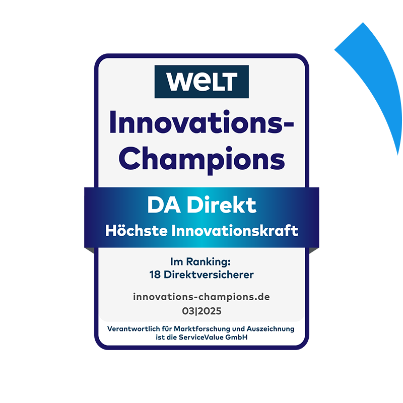 WELT Siegel in der Kategorie Innovations-Champions für die DA Direkt Versicherung