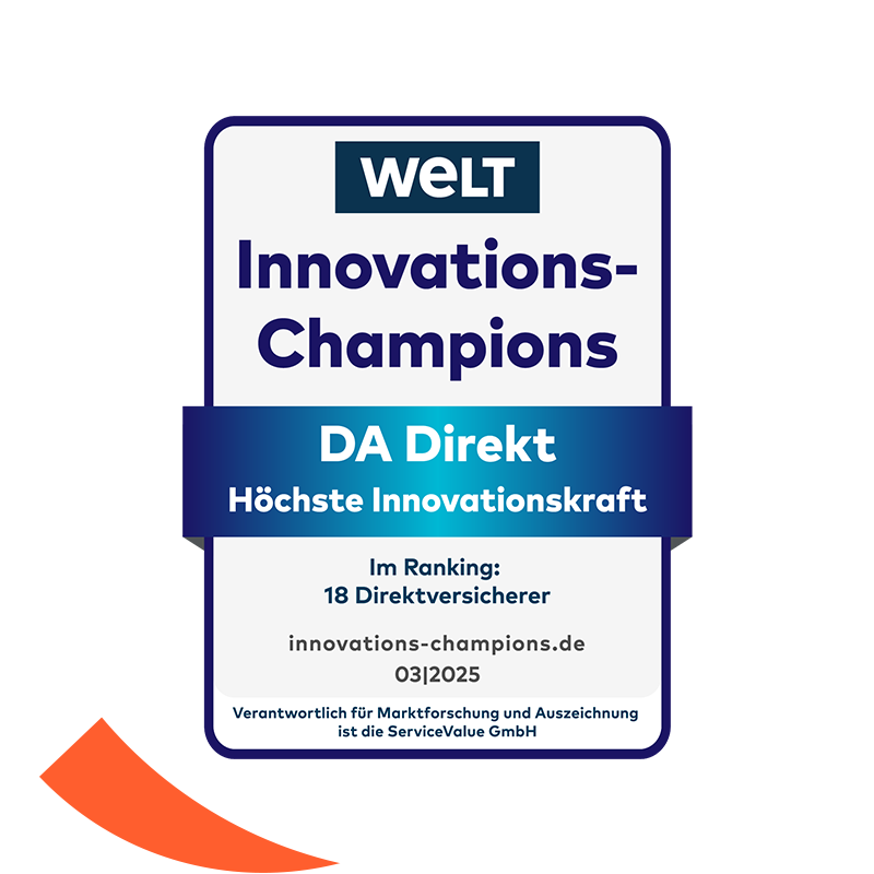 WELT Siegel in der Kategorie Innovations-Champions für die DA Direkt Versicherung