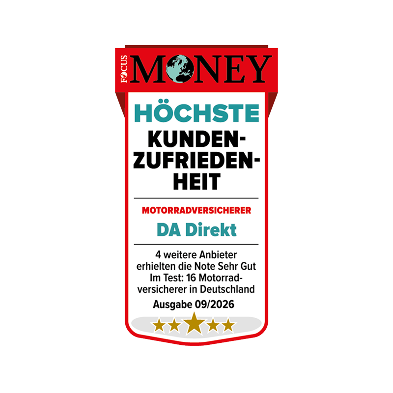 Focus Money Siegel: Höchste Kundenzufriedenheit für die DA Direkt Motorrad-Versicherung