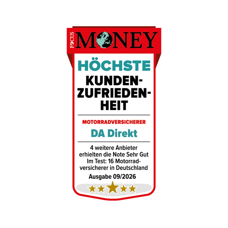 Focus Money Siegel: Höchste Kundenzufriedenheit für die DA Direkt Motorrad-Versicherung
