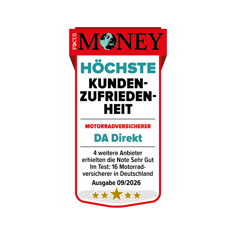 Focus Money Siegel: Höchste Kundenzufriedenheit für die DA Direkt Motorrad-Versicherung