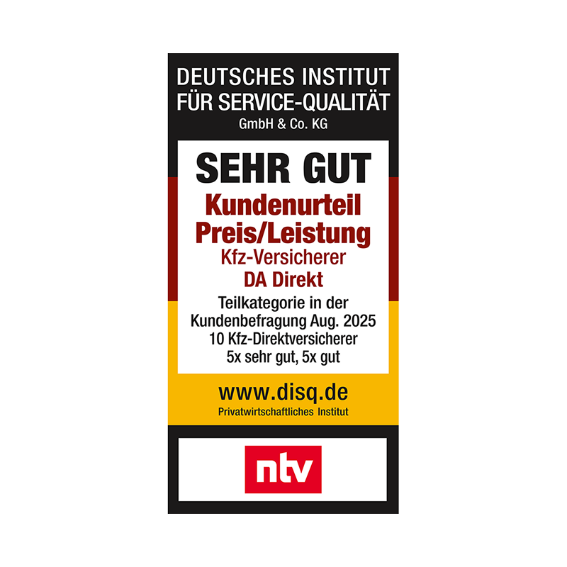 NTV-Siegel für DA Direkt: Ausgezeichnetes Preis-, Leistungsverhältnis mit Kundenurteil sehr gut