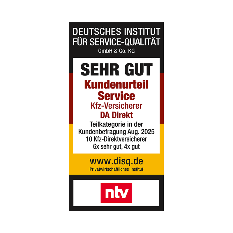 NTV-Siegel für DA Direkt: Ausgezeichneter Service mit Kundenurteil sehr gut