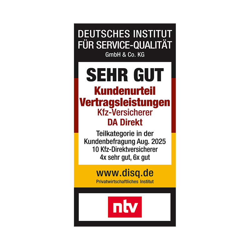 NTV-Siegel für DA Direkt: Ausgezeichnete Vertragsleistungen mit Kundenurteil sehr gut
