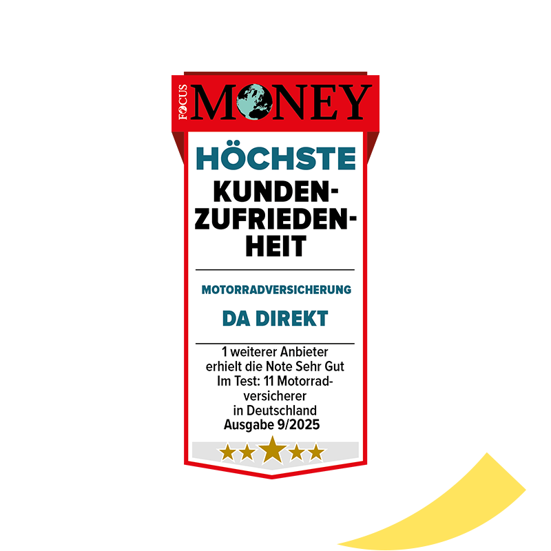 Focus Money Siegel: Höchste Kundenzufriedenheit für die DA Direkt Motorrad-Versicherung