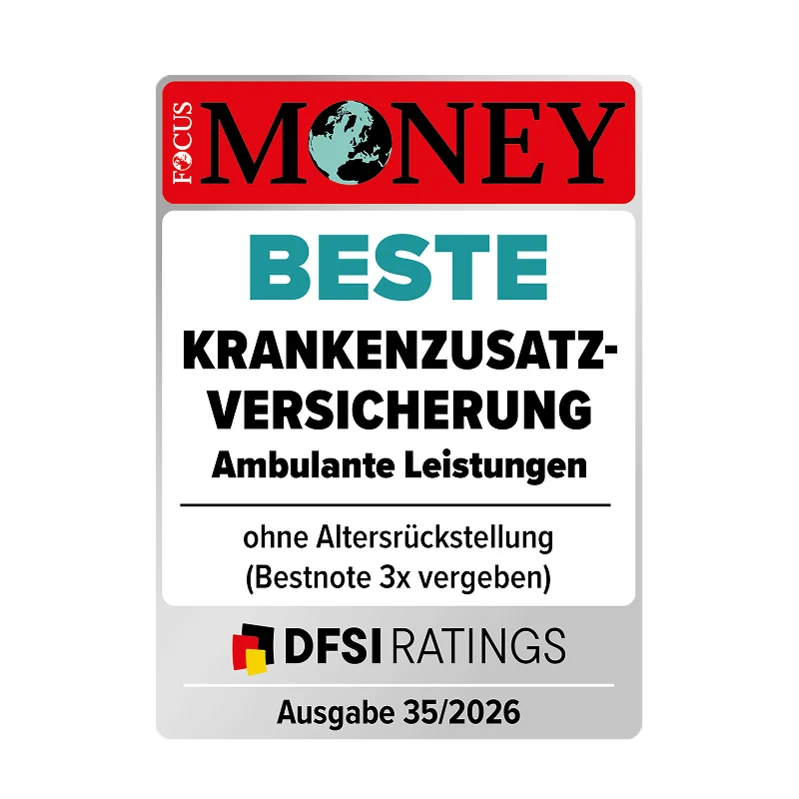 Focus Money Siegel für die beste Krankenzusatzversicherung im Bereich Ambulante Leistungen für die DA Direkt Krankenzusatzversicherung