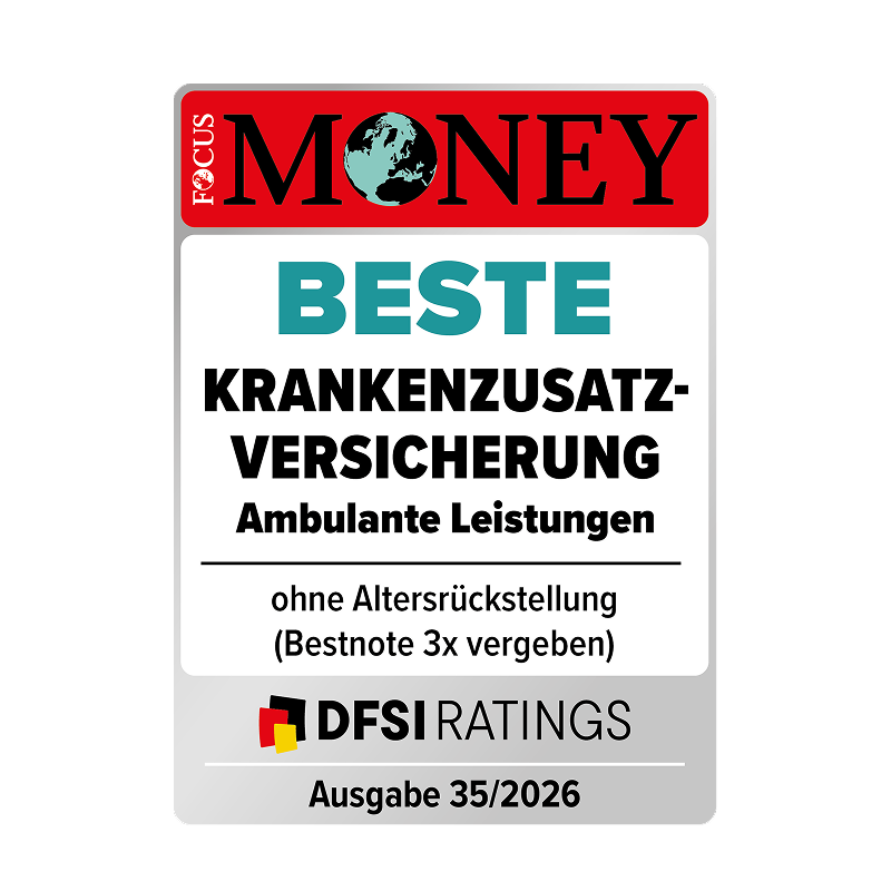 Focus Money Siegel für die beste Krankenzusatzversicherung im Bereich Ambulante Leistungen für die DA Direkt Krankenzusatzversicherung