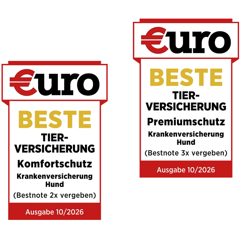 Euro Magazin Testsieger Siegel: Beste Hundekrankenversicherung in den Tarifen Komfort und Premium