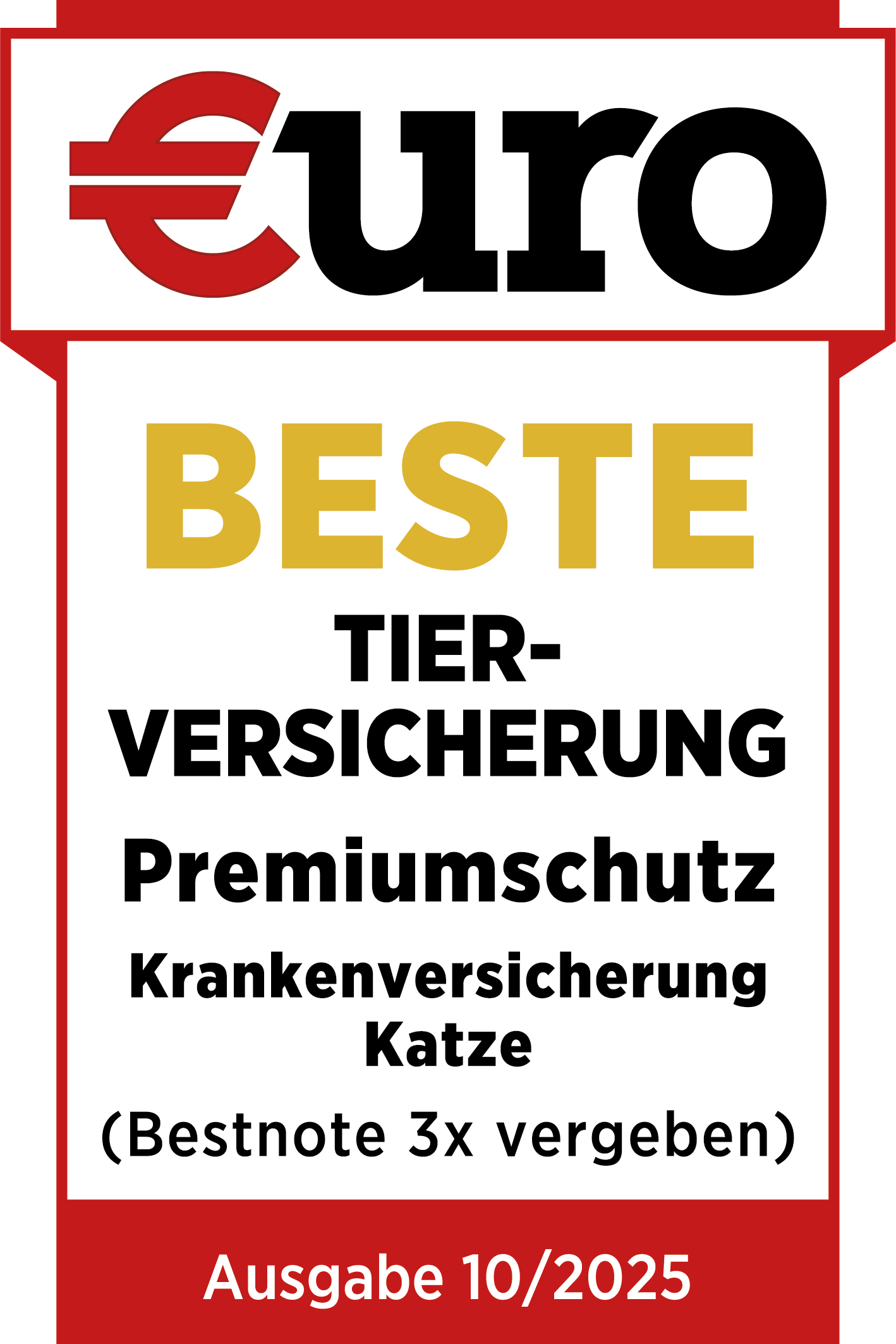 €uro-Magazin Siegel: Beste Tierversicherung für den Premiumschutz der DA Direkt Katzenkrankenversicherung