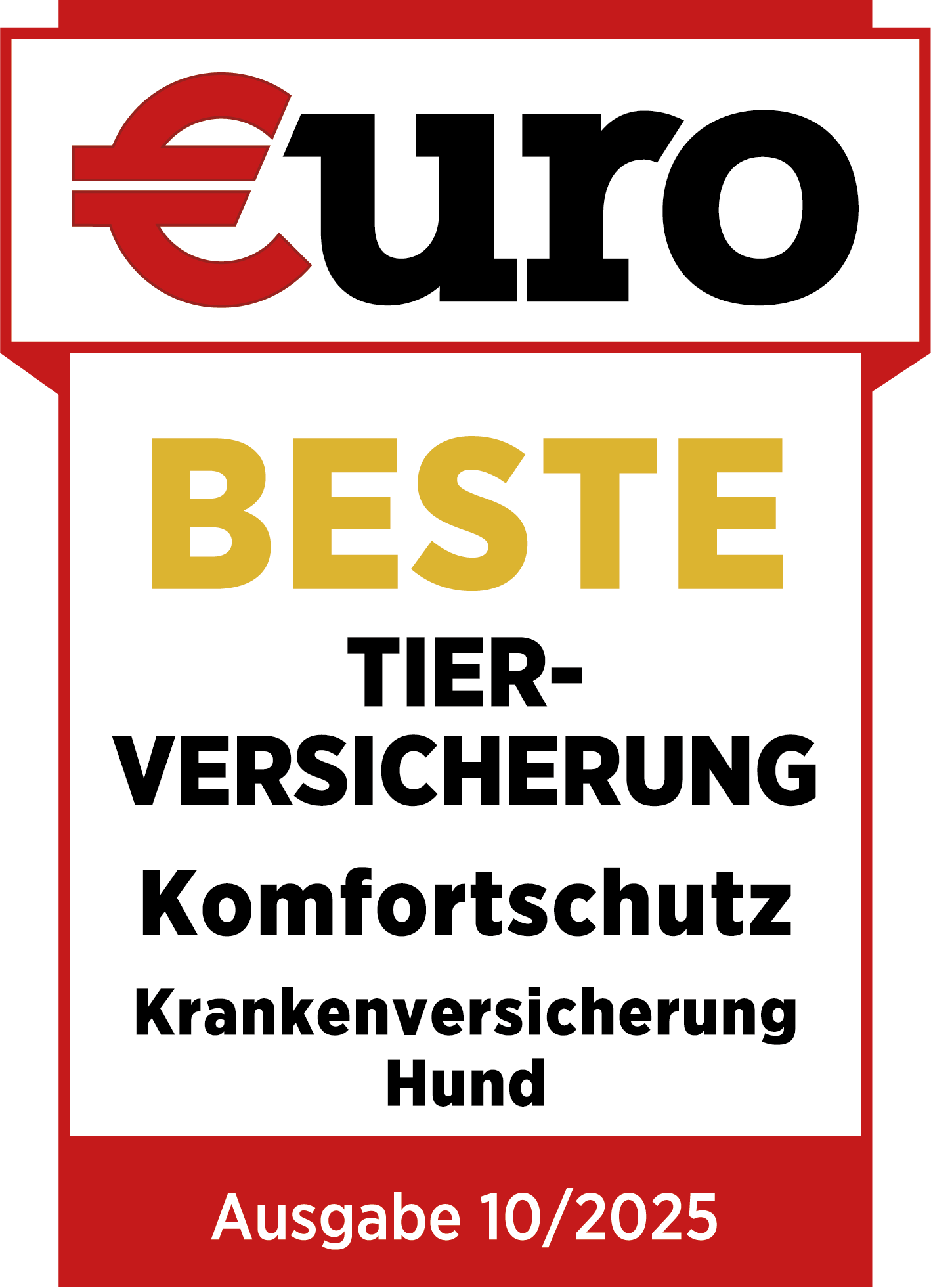 €uro-Magazin Siegel: Beste Tierversicherung für den Komfortschutz der DA Direkt Hundekrankenversicherung