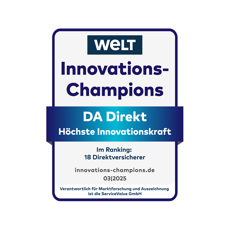 WELT Siegel in der Kategorie Innovations-Champions für die DA Direkt Versicherung