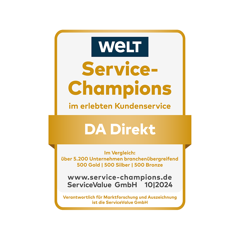 WELT Siegel in der Kategorie Service-Champions für die DA Direkt Versicherung